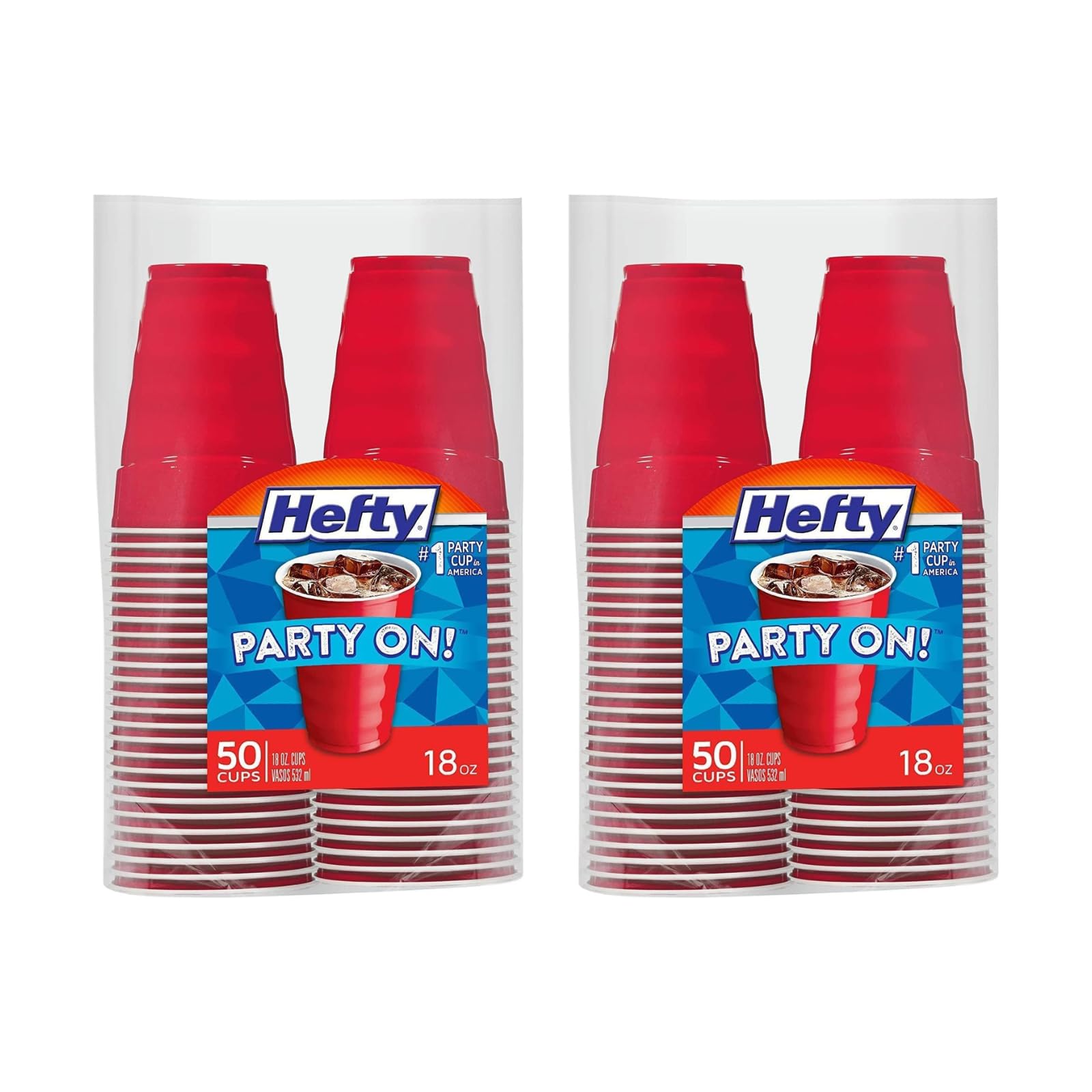Hefty Easy Grip Disposable Plastic Cold Cups, Red, 18 Ounce, 50 Count (Pack of 2)
